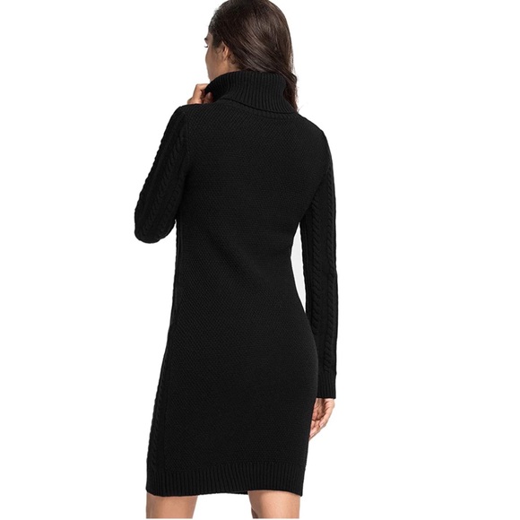Cable Knit Slim Fit Turtleneck Sweater Dress - Picture 5 of 6